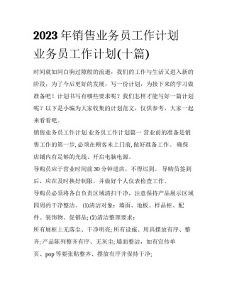 2023年销售业务员工作计划 业务员工作计划(十篇)