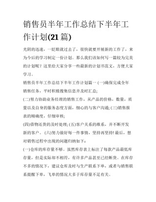 销售员半年工作总结下半年工作计划(21篇)