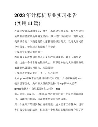 2023年计算机专业实习报告(实用11篇)