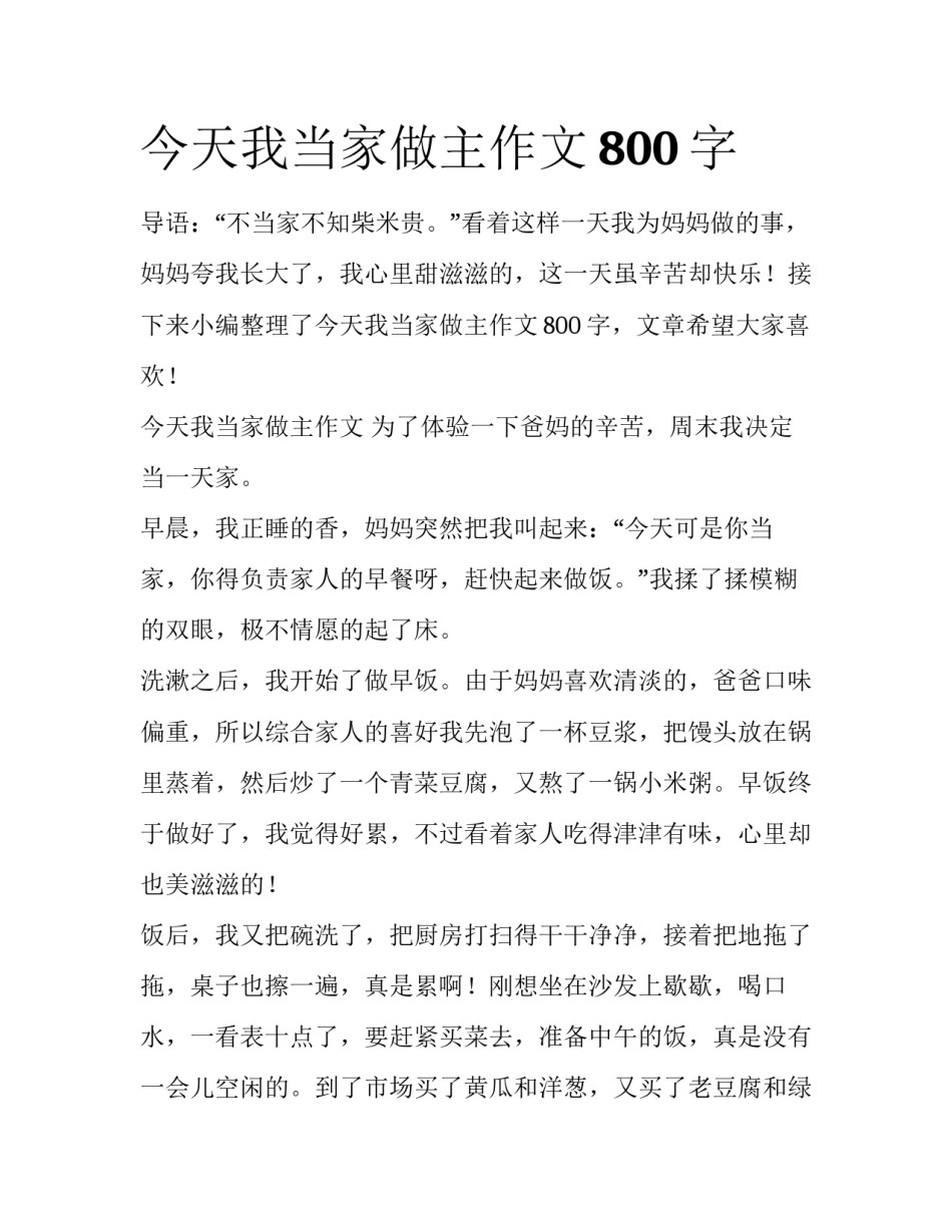 今天我当家做主作文800字_第1页