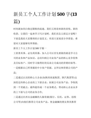 新员工个人工作计划500字(13篇)