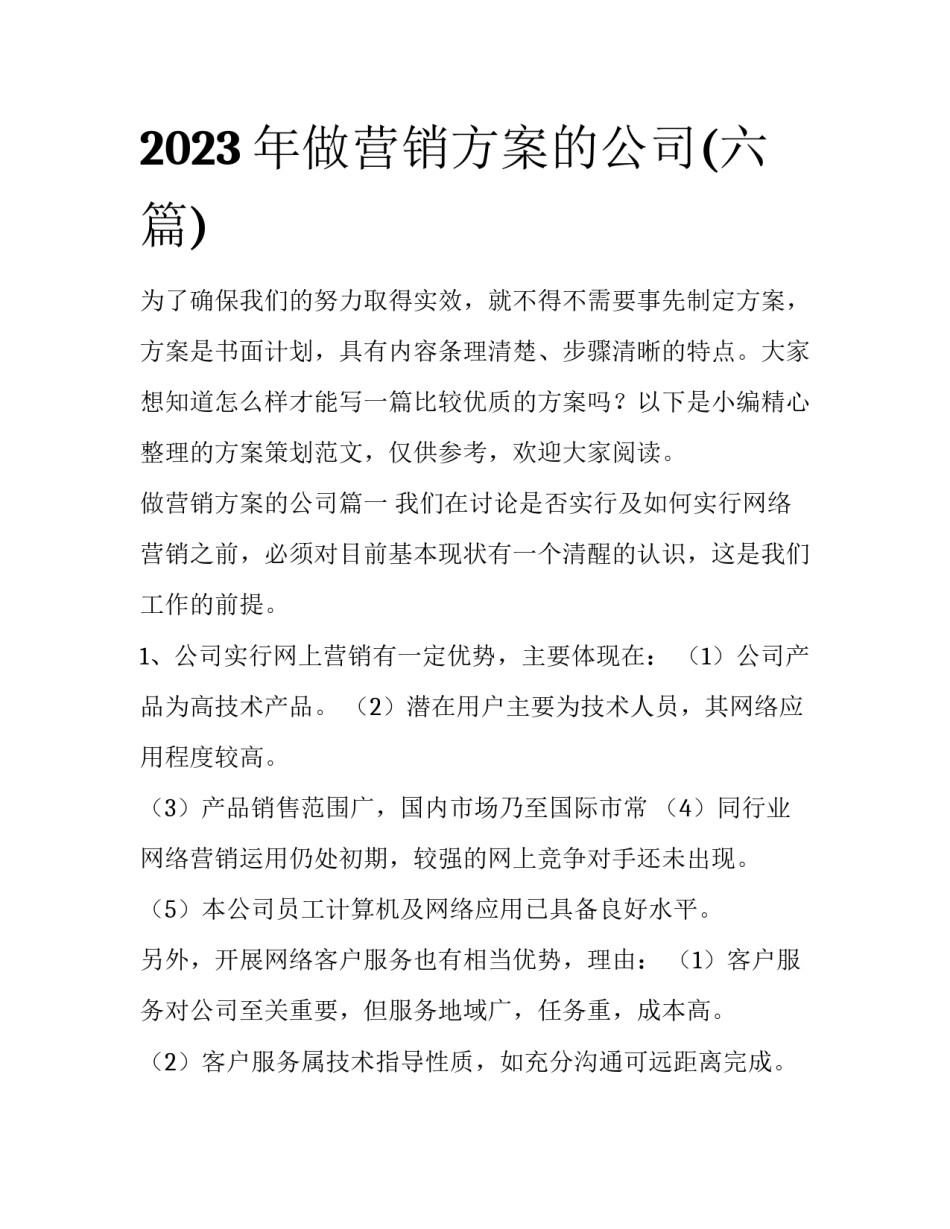 2023年做营销方案的公司(六篇)_第1页