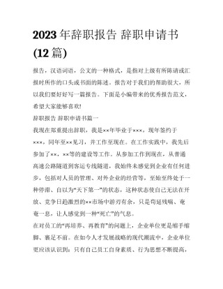2023年辞职报告 辞职申请书(12篇)