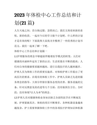 2023年体检中心工作总结和计划(21篇)