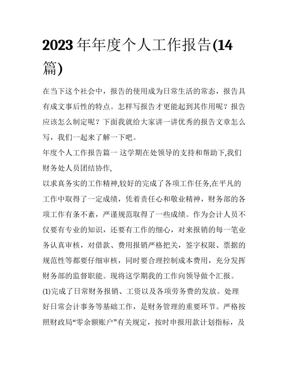 2023年年度个人工作报告(14篇)_第1页