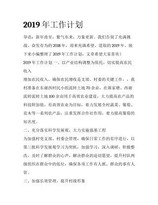2019年工作计划