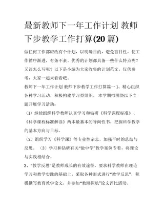 最新教师下一年工作计划 教师下步教学工作打算(20篇)