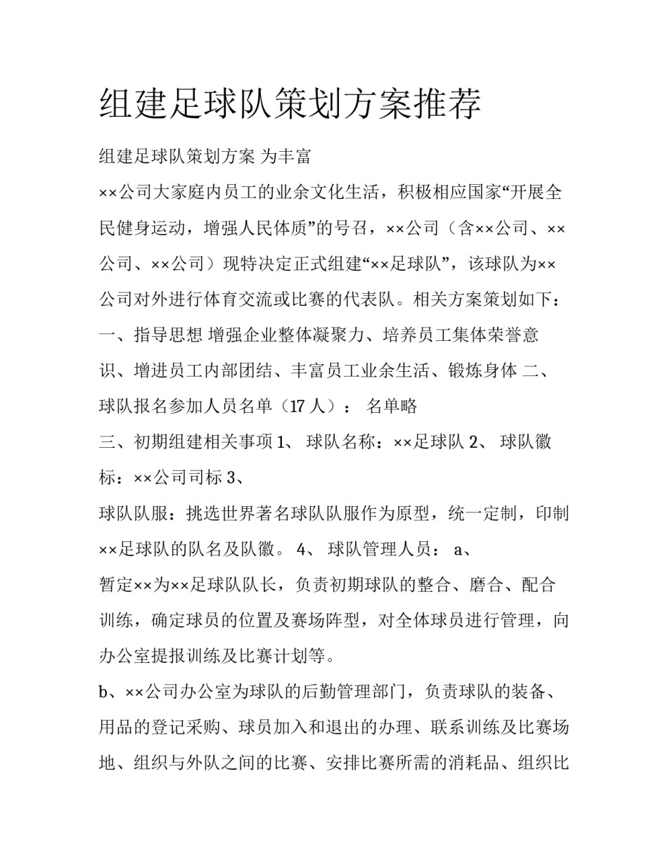 组建足球队策划方案推荐_第1页