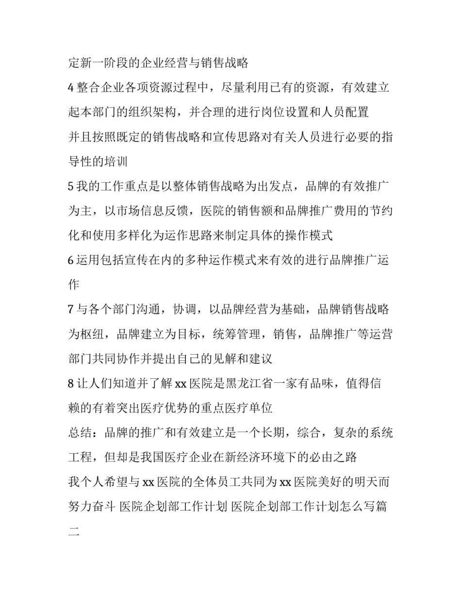 医院企划部工作计划 医院企划部工作计划怎么写(6篇)_第2页