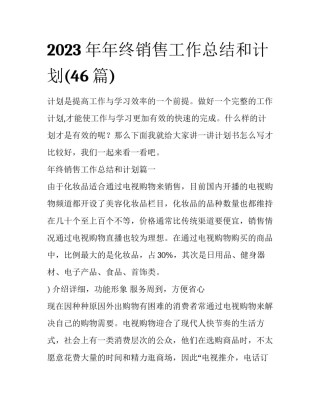 2023年年终销售工作总结和计划(46篇)