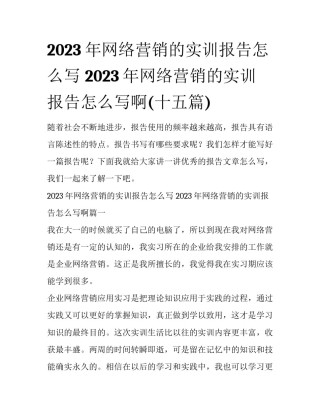 2023年网络营销的实训报告怎么写 2023年网络营销的实训报告怎么写啊(十五篇)