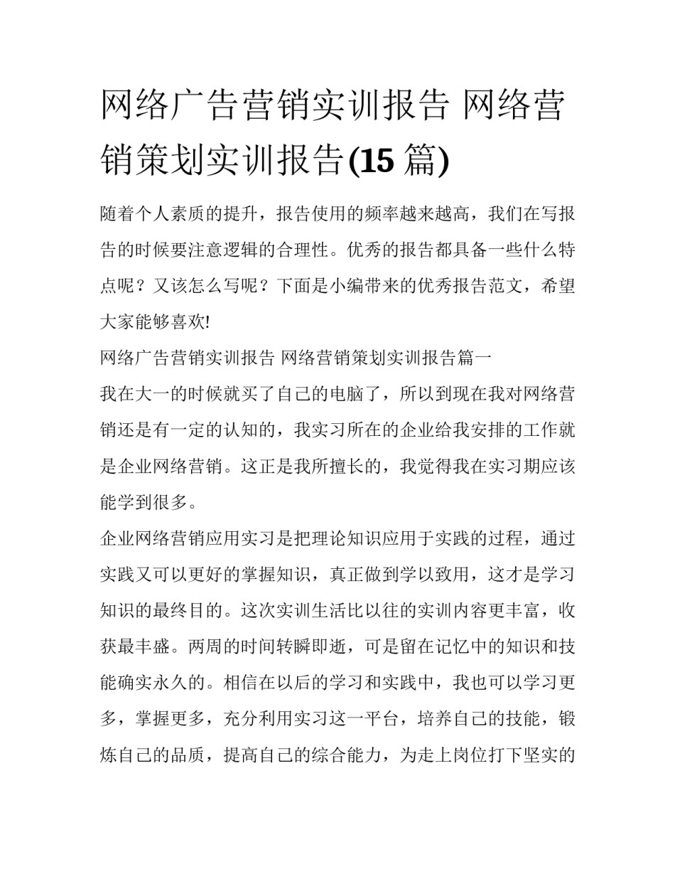 网络广告营销实训报告 网络营销策划实训报告(15篇)_第1页