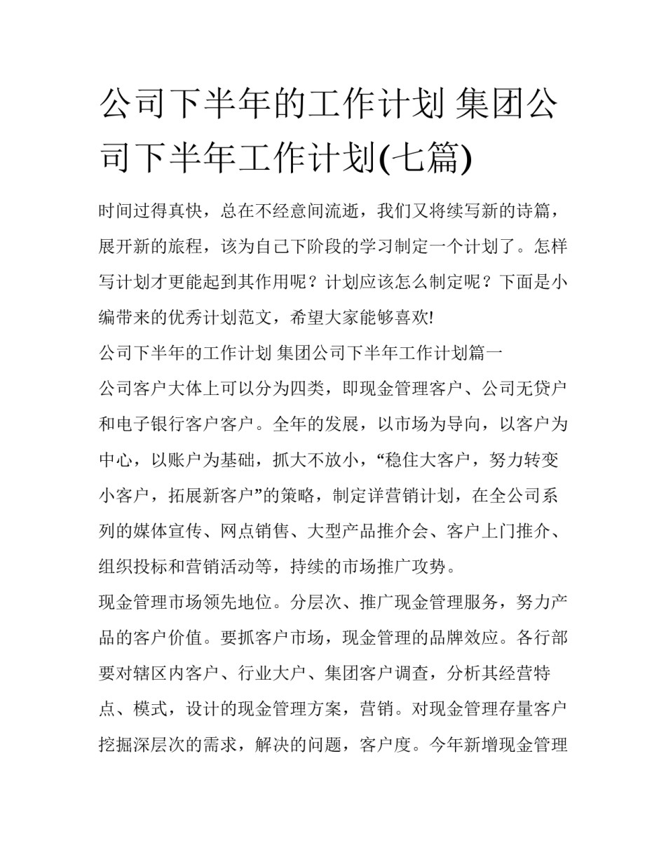 公司下半年的工作计划 集团公司下半年工作计划(七篇)_第1页
