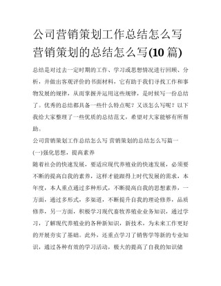 公司营销策划工作总结怎么写 营销策划的总结怎么写(10篇)
