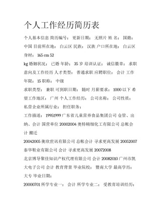 个人工作经历简历表