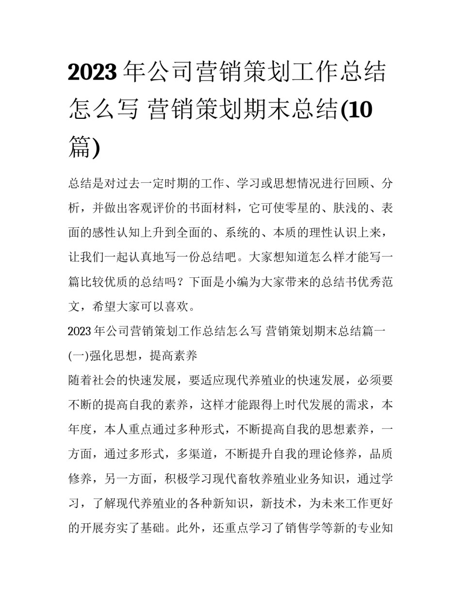 2023年公司营销策划工作总结怎么写 营销策划期末总结(10篇)_第1页