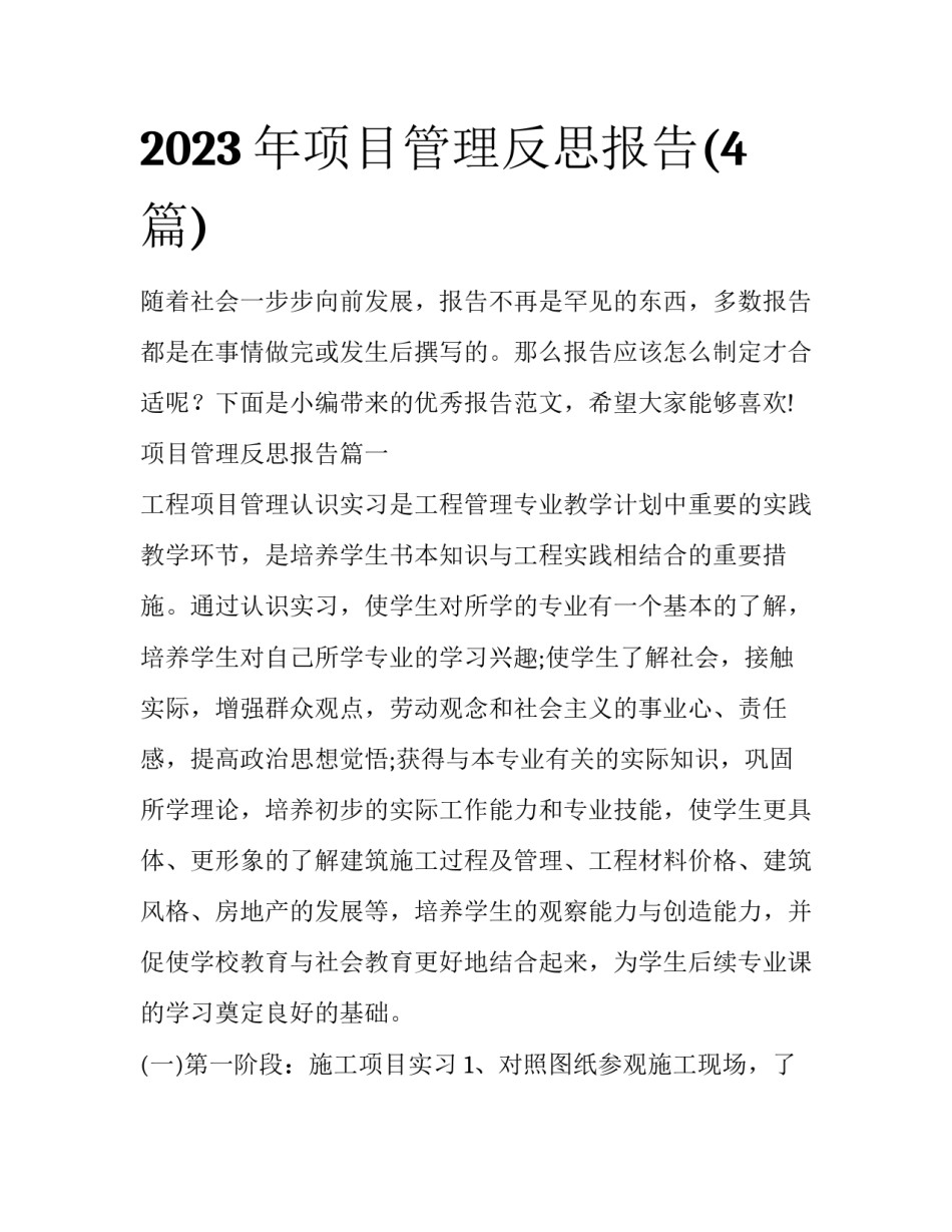 2023年项目管理反思报告(4篇)_第1页