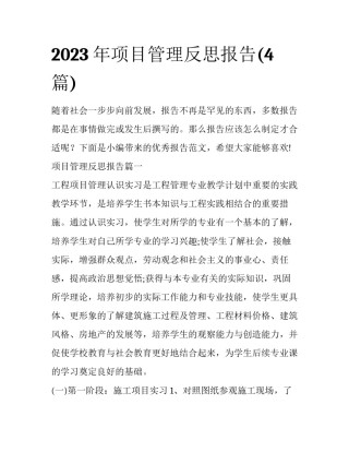 2023年项目管理反思报告(4篇)