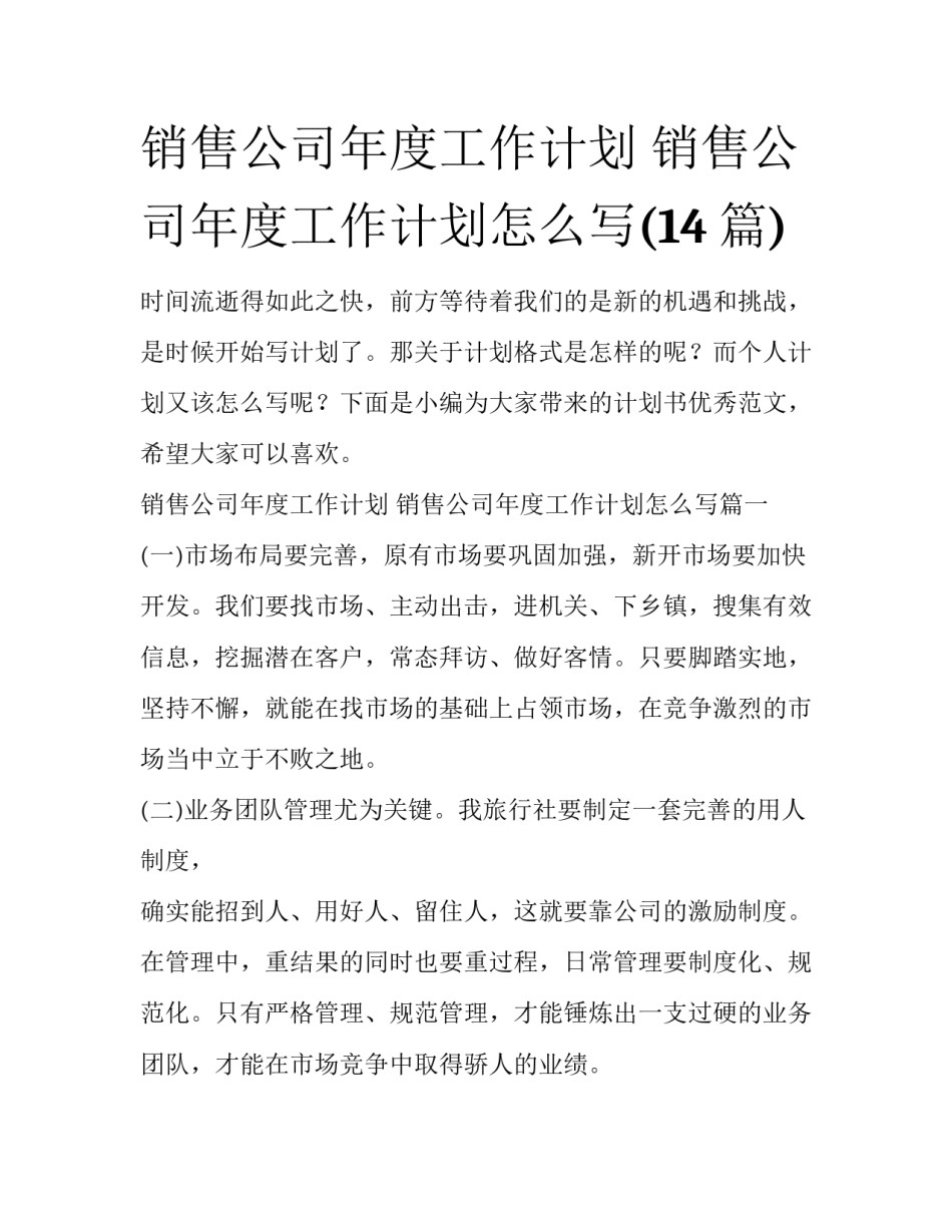 销售公司年度工作计划 销售公司年度工作计划怎么写(14篇)_第1页