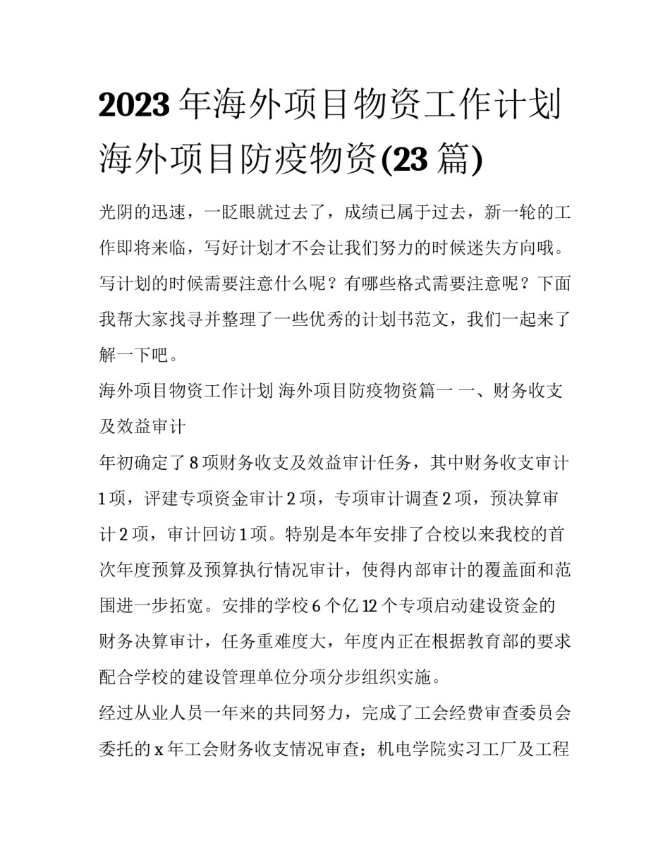 2023年海外项目物资工作计划 海外项目防疫物资(23篇)_第1页