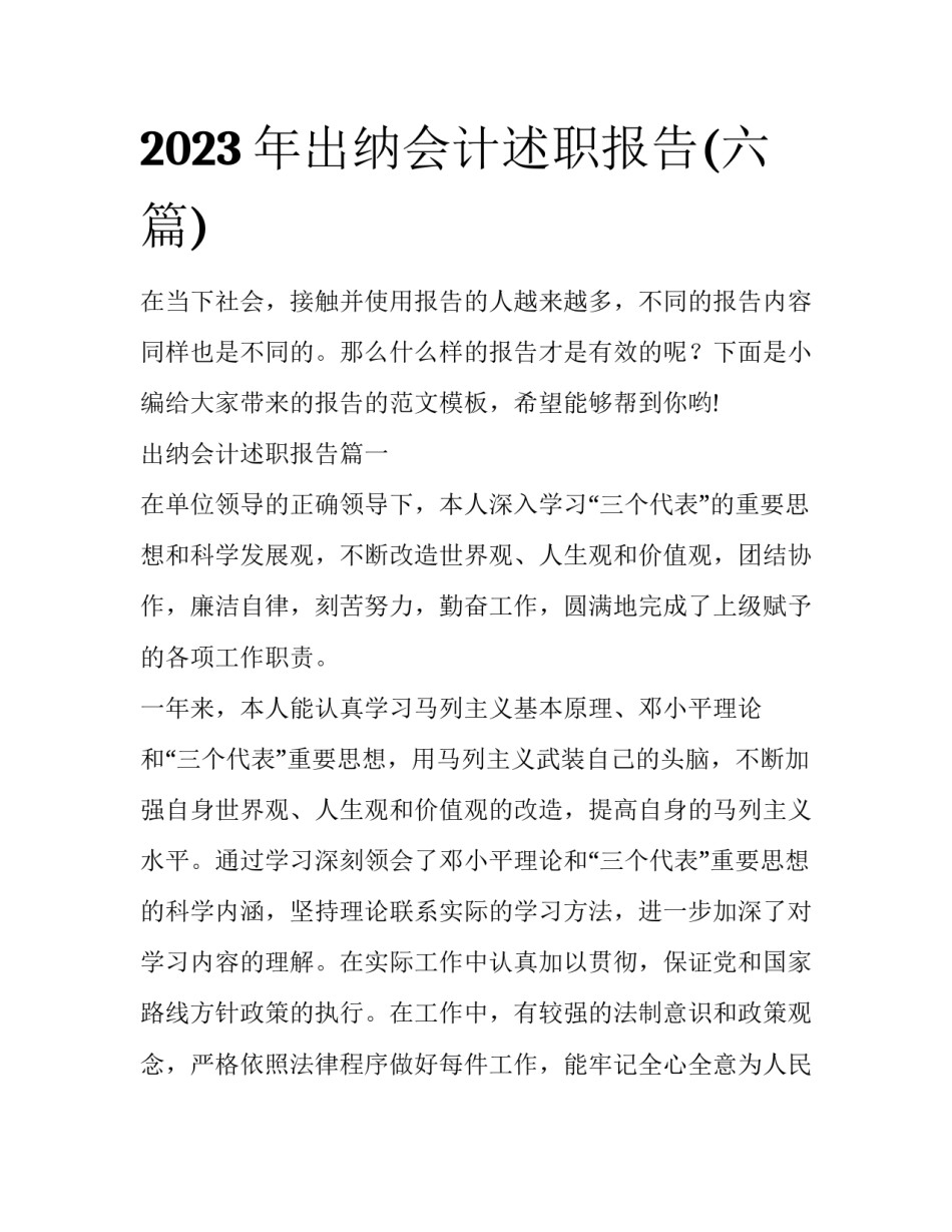 2023年出纳会计述职报告(六篇)_第1页