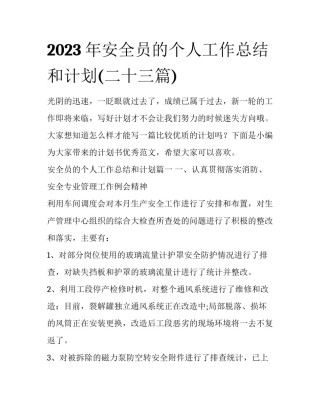 2023年安全员的个人工作总结和计划(二十三篇)