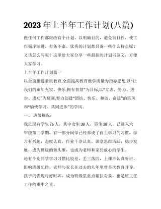 2023年上半年工作计划(八篇)