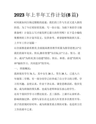 2023年上半年工作计划(8篇)