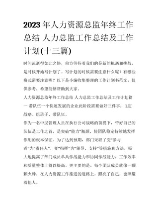 2023年人力资源总监年终工作总结 人力总监工作总结及工作计划(十三篇)