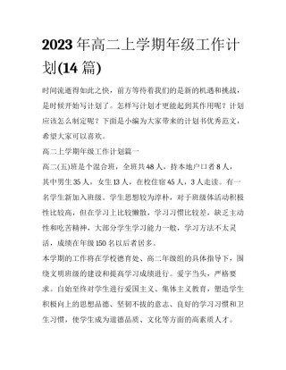 2023年高二上学期年级工作计划(14篇)