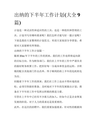 出纳的下半年工作计划(大全9篇)