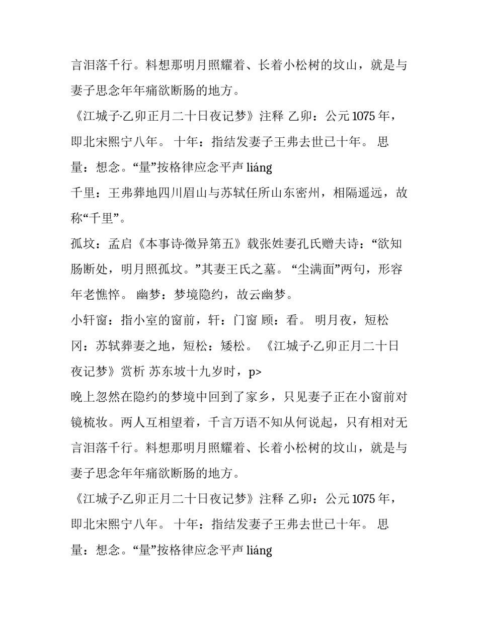苏轼《江城子·乙卯正月二十日夜记梦》赏析_第2页