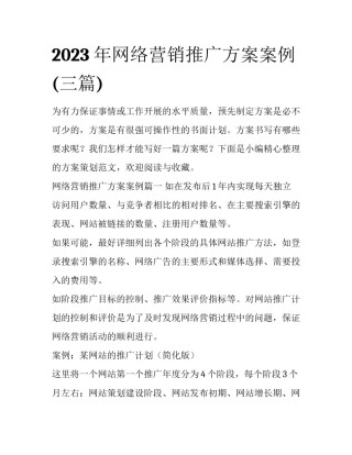 2023年网络营销推广方案案例(三篇)