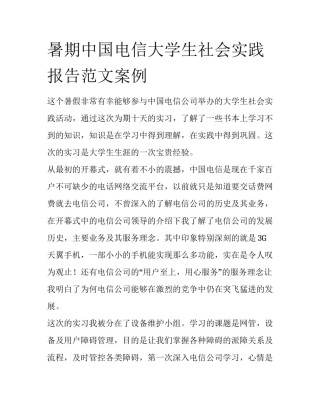 暑期中国电信大学生社会实践报告范文案例