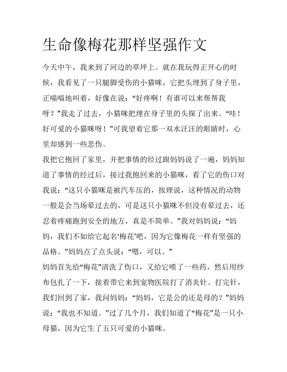 生命像梅花那样坚强作文_第1页
