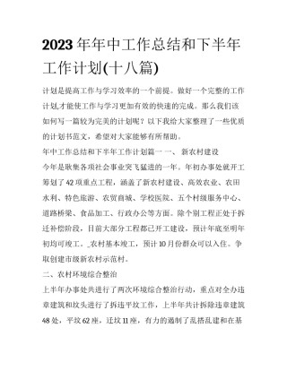 2023年年中工作总结和下半年工作计划(十八篇)