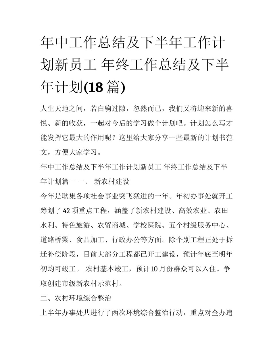 年中工作总结及下半年工作计划新员工 年终工作总结及下半年计划(18篇)_第1页