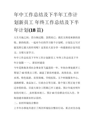年中工作总结及下半年工作计划新员工 年终工作总结及下半年计划(18篇)