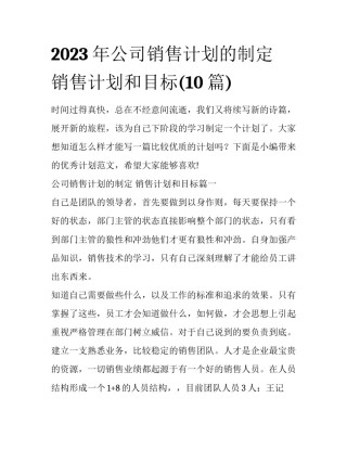 2023年公司销售计划的制定 销售计划和目标(10篇)