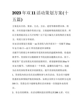 2023年双11活动策划方案(十五篇)