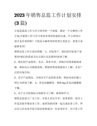 2023年销售总监工作计划安排(3篇)