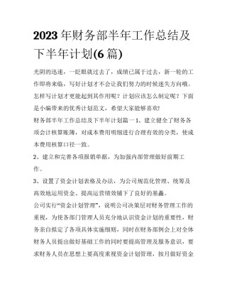 2023年财务部半年工作总结及下半年计划(6篇)