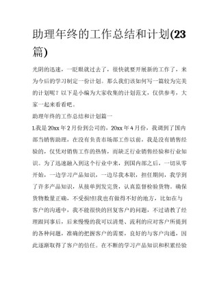 助理年终的工作总结和计划(23篇)