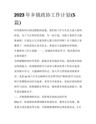 2023年乡镇政协工作计划(5篇)