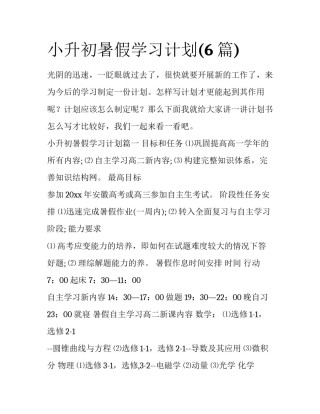 小升初暑假学习计划(6篇)