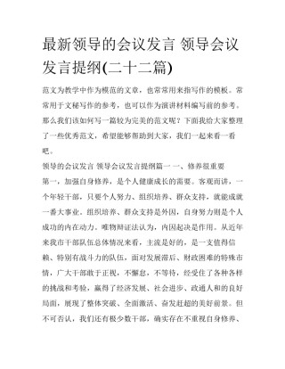 最新领导的会议发言 领导会议发言提纲(二十二篇)