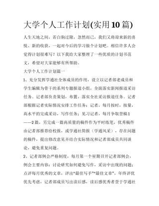 大学个人工作计划(实用10篇)