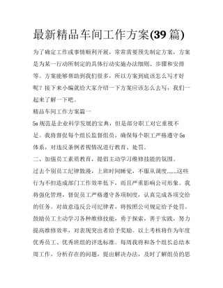 最新精品车间工作方案(39篇)