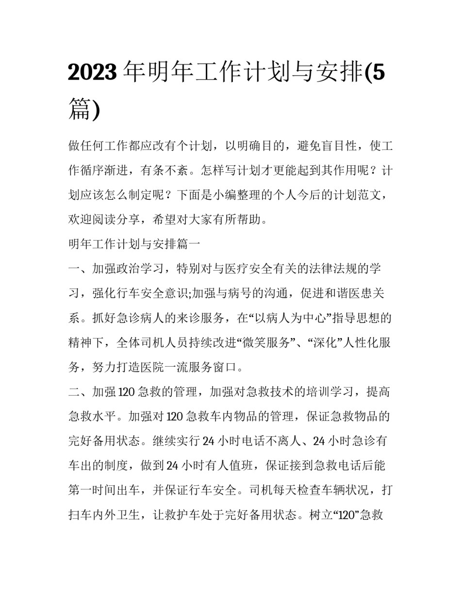 2023年明年工作计划与安排(5篇)_第1页