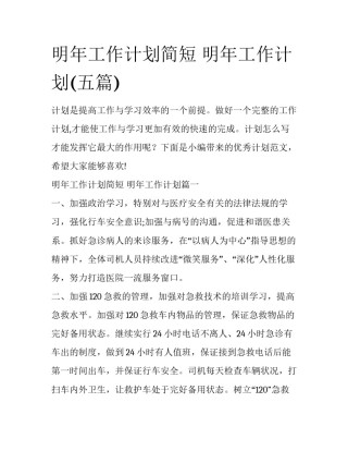 明年工作计划简短 明年工作计划(五篇)